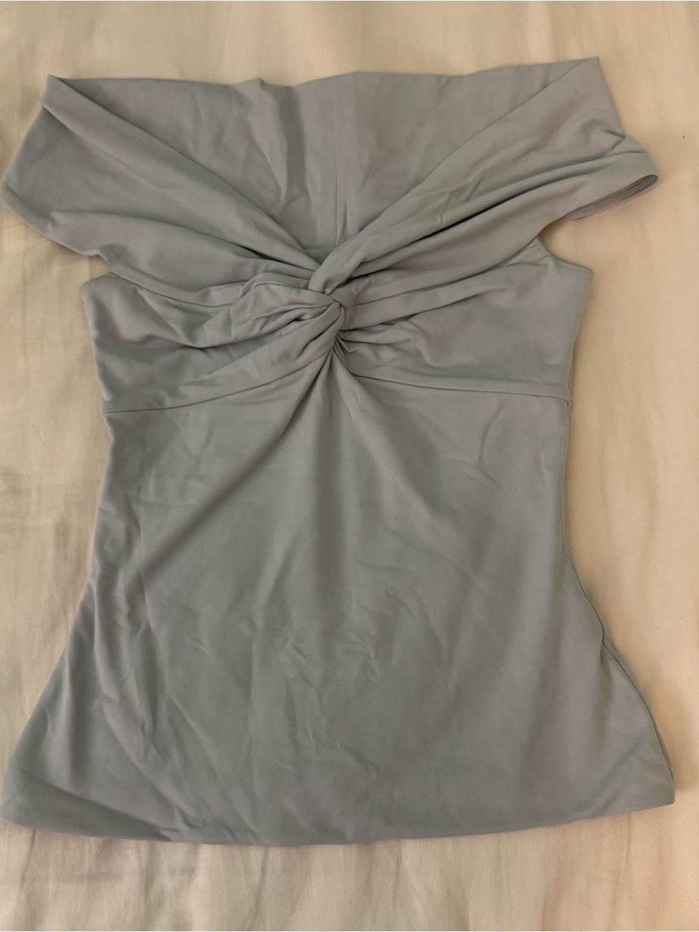 Aritzia Light Blue Off-Shoulder Twist Crop Top